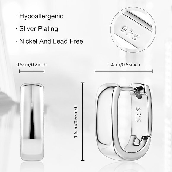 925 Sterling Silver Earrings Small Chunky Silver Earrings for Women Tren… - Picture 2 of 6